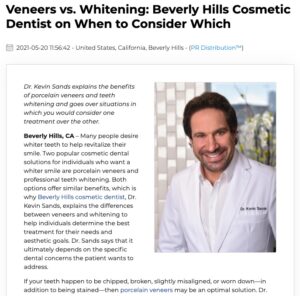 Beverly Hills cosmetic dentist compares porcelain veneers and teeth whitening and explains which treatment can be more beneficial for your smile goals.