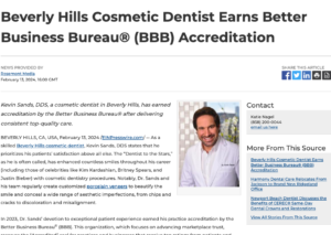 Beverly Hills Cosmetic Dentist Accredited by Better Business Bureau (BBB)